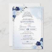 Invitation Marine Royal Light Bleu Argent Rose Flor Quinceañe (Devant)
