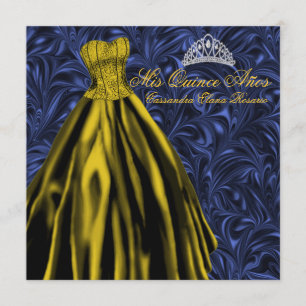 Invitation Marine royale bleu or robe de soirée bleu or Quinc