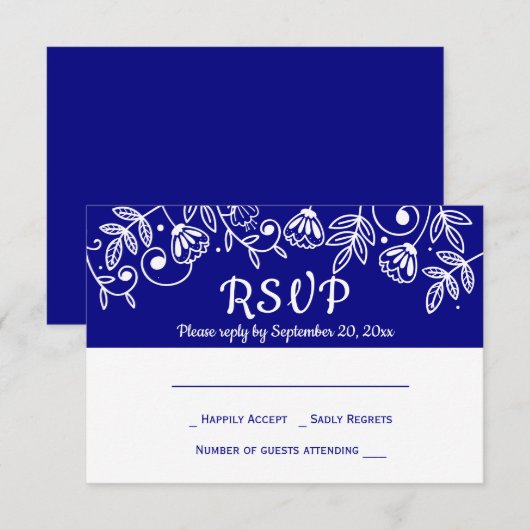 Invitation Marine RSVP Blue Floral Weders Pays (Devant / Derrière)