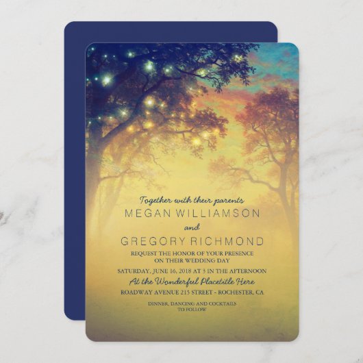 Invitation Marine Rustic String Lights Tree Wedding Invitatio (Devant / Derrière)