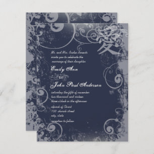 Invitation Marine Sacre Bleu Metallic Argent Kanji Love Swirl