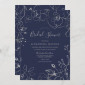 Invitation Marine & Silver Floral Fête des mariées moderne (Devant / Derrière)