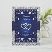 Invitation Marine Silver Floral Hearts FAUX Foil Wedding Invi (Debout devant)