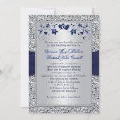 Invitation Marine Silver Floral Hearts FAUX Foil Wedding Invi (Dos)
