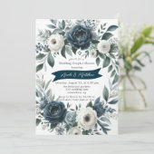Invitation Marine & Silver Ivory Floral Mariage Couples Douch (Debout devant)
