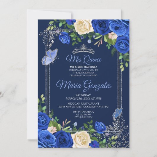 Invitation Marine Silver Quinceanera Mexicaine fille 15e anni (Devant)
