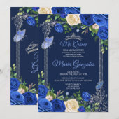 Invitation Marine Silver Quinceanera Mexicaine fille 15e anni (Devant / Derrière)