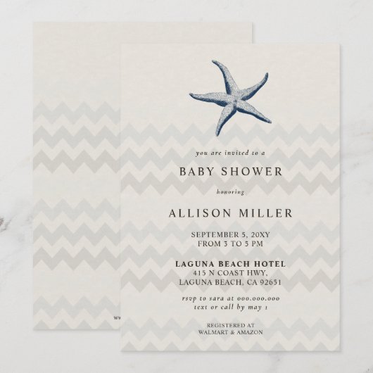 Invitation Marine Starfish Beach Ocean Baby shower à thème (Devant / Derrière)