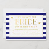Invitation Marine Stripes Gold Hearts Nuptiale Douche Invitat (Devant)