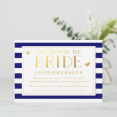 Invitation Marine Stripes Gold Hearts Nuptiale Douche Invitat (Debout devant)