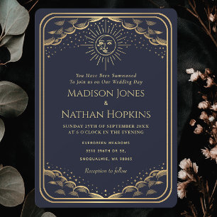 Invitation Marine Sun Moon Tarot Card Vintage Wedding Invitat