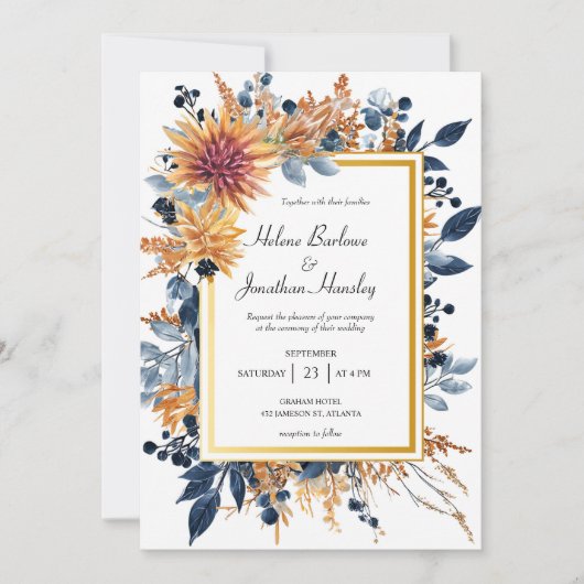 Invitation Marine Terracotta rouille Élégant Floral Rustic Ma (Devant)