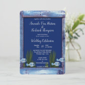 Invitation Marine Texture bleue Corail rose et poisson (Debout devant)