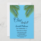 Invitation Marine Tropical Green Palm Plage Feuille 1er anniv (Devant)