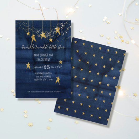 Invitation Marine Twinkle Little Star Gold Baby shower garçon