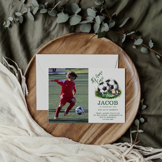 Invitation Marine vert Soccer Kids Aquarelle photo