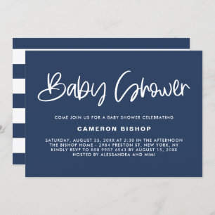 Invitation Marine & White Cute Moderne Baby shower de calligr