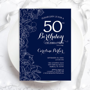 Invitation Marine White Floral 50e anniversaire fête