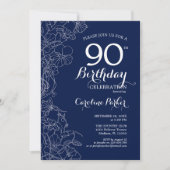 Invitation Marine White Floral 90e anniversaire (Devant)