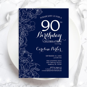 Invitation Marine White Floral 90e anniversaire