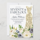 Invitation Marine & White Floral Gold Robe 70e fête d'anniver (Devant)