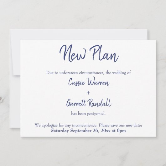 Invitation Marine White Nouvelle Date Reportée Mariage Faire- (Devant)