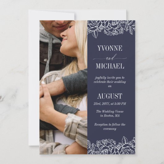 Invitation Marine White Rose présente 2 en 1 Mariage photo (Devant)
