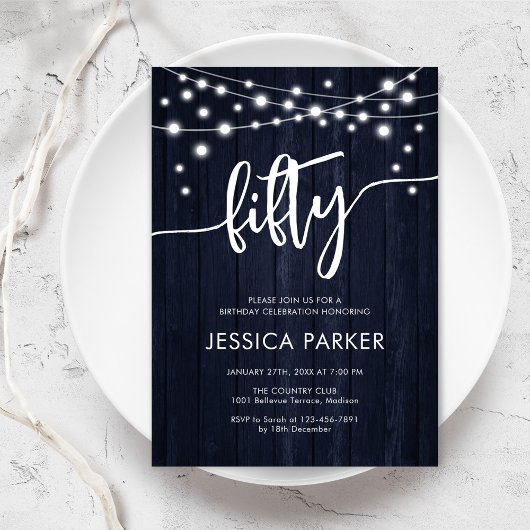 Invitation Marine White Rustic Wood 50e fête d'anniversaire