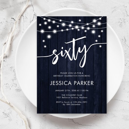 Invitation Marine White Rustic Wood 60e fête d'anniversaire
