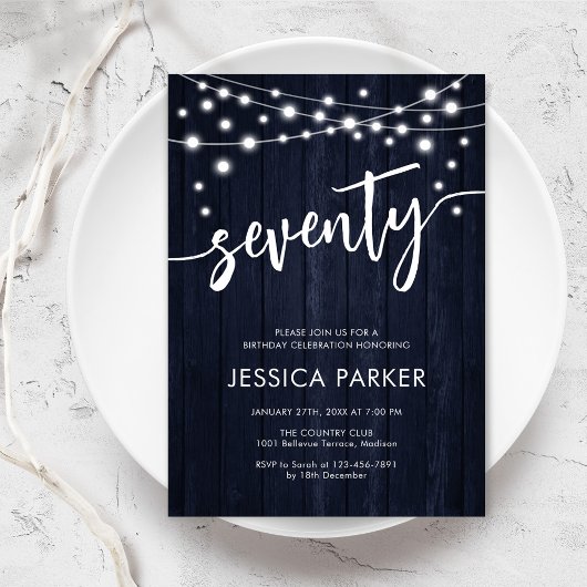 Invitation Marine White Rustic Wood 70e fête d'anniversaire