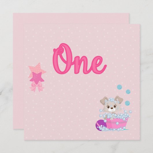 Invitation Marionnette dans le bain une fille d'un an anniver (Devant / Derrière)