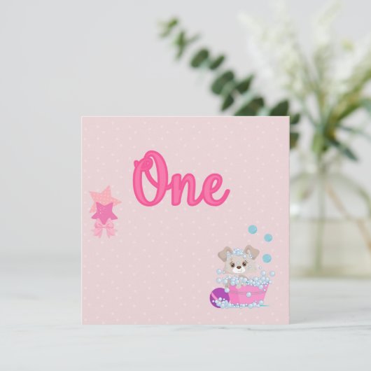 Invitation Marionnette dans le bain une fille d'un an anniver (Debout devant)