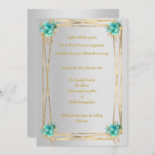 INVITATION MARITIME ÉLÉGANTE AQUA D'ARGENT (Devant / Derrière)