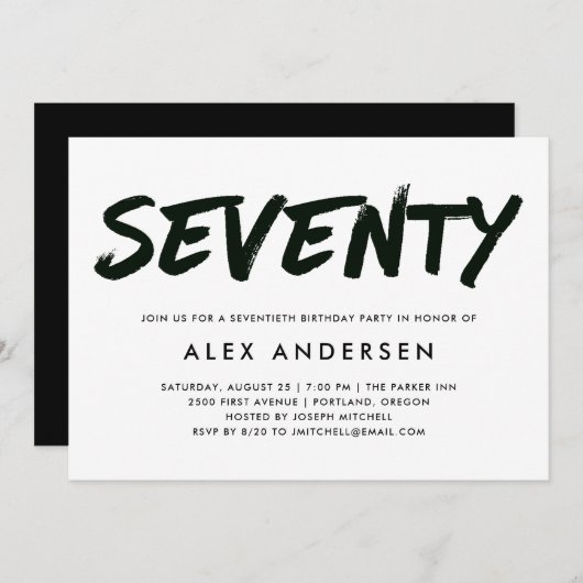 Invitation Marker moderne noir et blanc 70e anniversaire (Devant / Derrière)