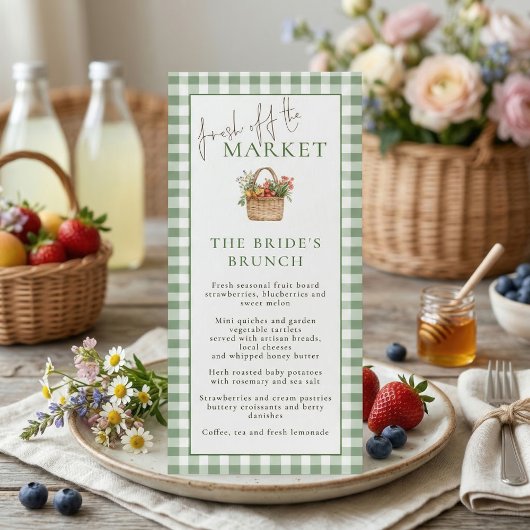 Invitation Market Brunch Gingham Bridal Shower Menu Card