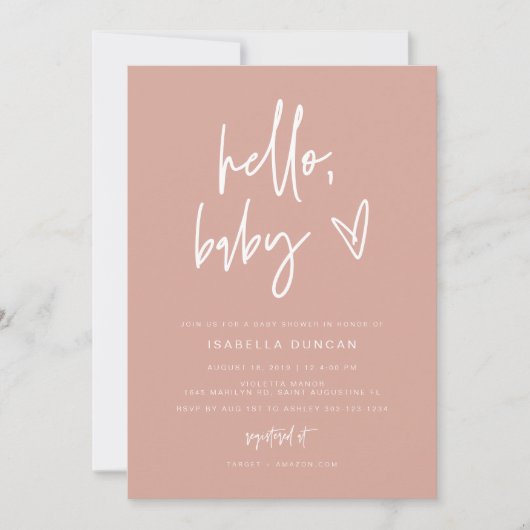 Invitation MARLO Bohemian Blush Hello Baby Baby shower Invita (Devant)