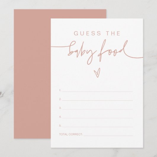 Invitation MARLO Boho Blush Pink Guess the Baby Food Game (Devant / Derrière)