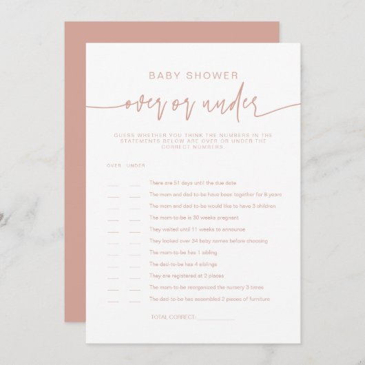 Invitation MARLO Boho Blush Pink Over Under Baby shower Game (Devant / Derrière)
