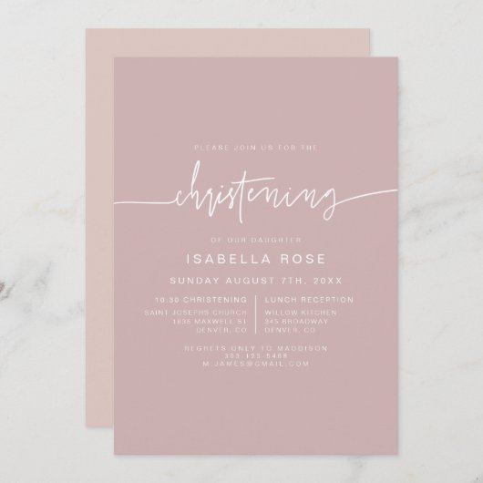 Invitation MARLO Boho Dusty Rose Rose Christening (Devant / Derrière)