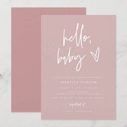Invitation MARLO Moderne Blush Dusty Rose Baby shower fille (Devant / Derrière)