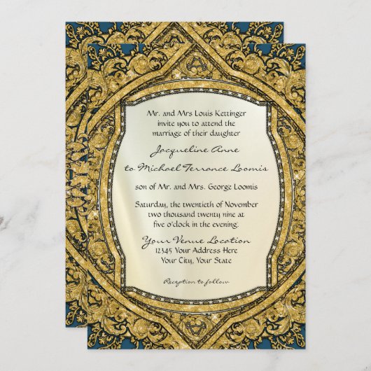 Invitation Marocaine Scroll Gold Parties scintillant Élégant  (Devant / Derrière)