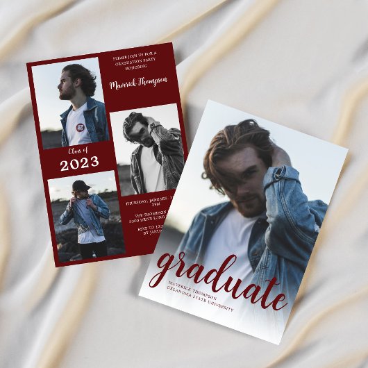 Invitation Maron Bourgogne moderne Photo Graduation Party