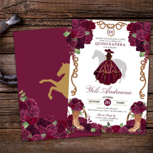 Invitation Maron de Bourgogne Charro Vestidos Quinceañera