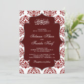 Invitation Maron et blanc Damas islamique musulman Mariage (Debout devant)