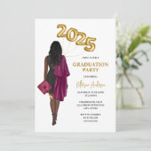 Invitation Maroon African American Female Graduation Party (Debout devant)