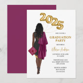 Invitation Maroon African American Female Graduation Party (Devant / Derrière)