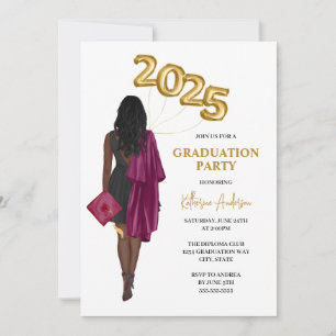 Invitation Maroon African American Female Graduation Party