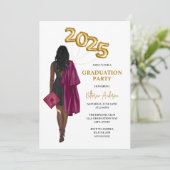 Invitation Maroon African American Female Photo Graduation (Debout devant)