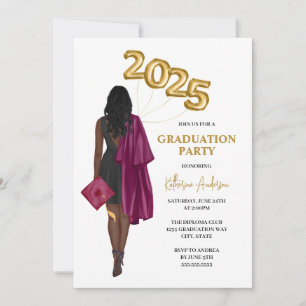 Invitation Maroon African American Female Photo Graduation