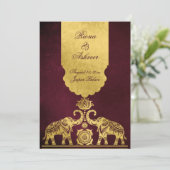 Invitation Maroon and gold elephants luxury Indian wedding  (Debout devant)